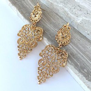 NEW~ Anthropologie Gold Lace Chandelier Earrings